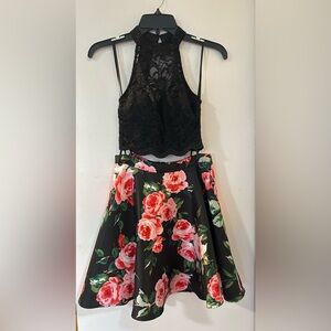 2-Pc. Lace Halter Top & Floral-Print Skirt
